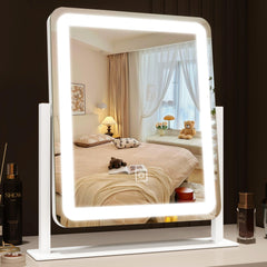 ROLOVE lighted makeup mirror front view for precise makeup on a desk