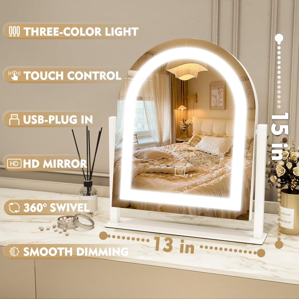 ROLOVE makeup mirror with 3-color dimmable lighting for accurate tone matching