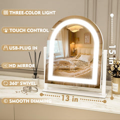 ROLOVE makeup mirror with 3-color dimmable lighting for accurate tone matching