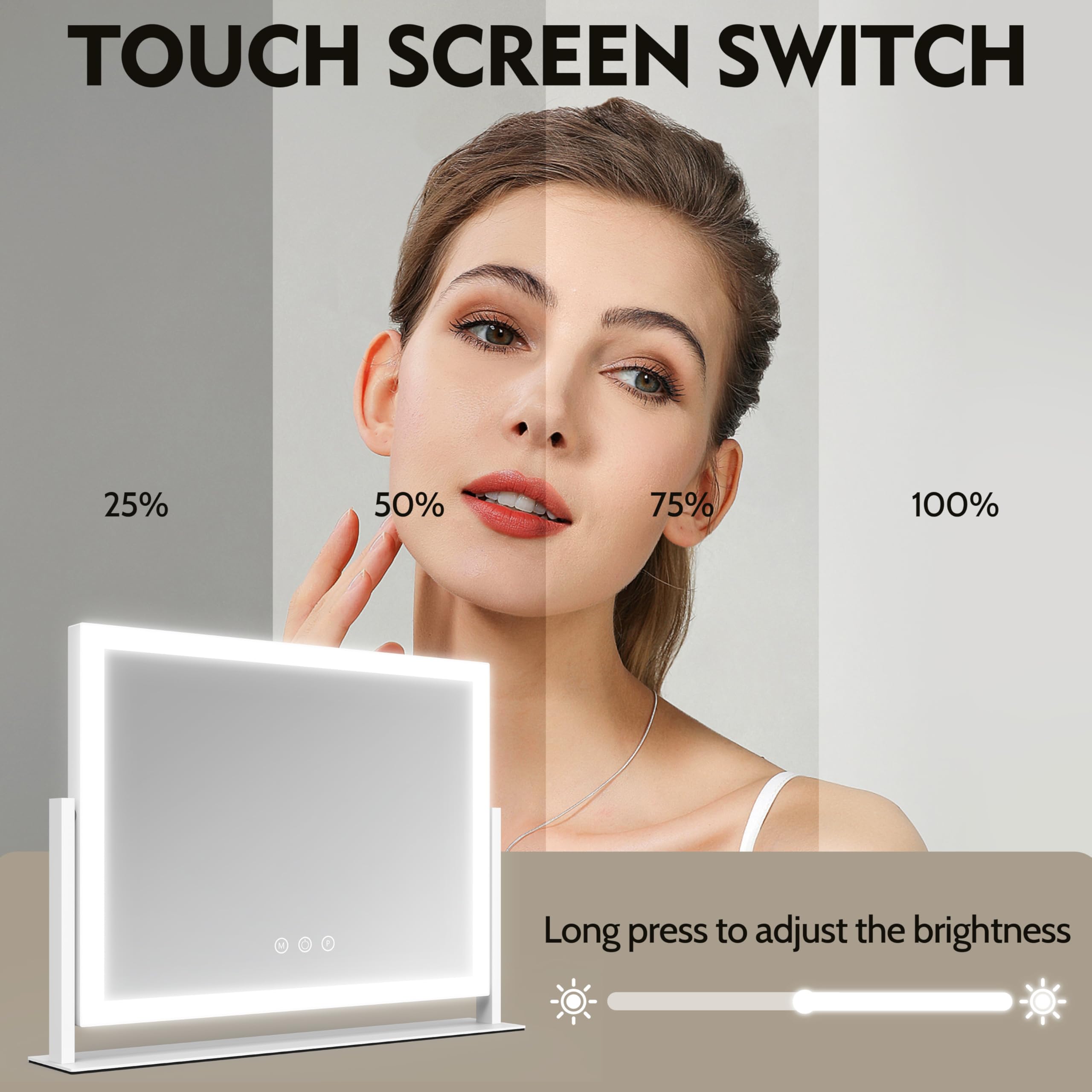 ROLOVE lighted vanity mirror with 3 LED modes supports day-to-night makeup looks.