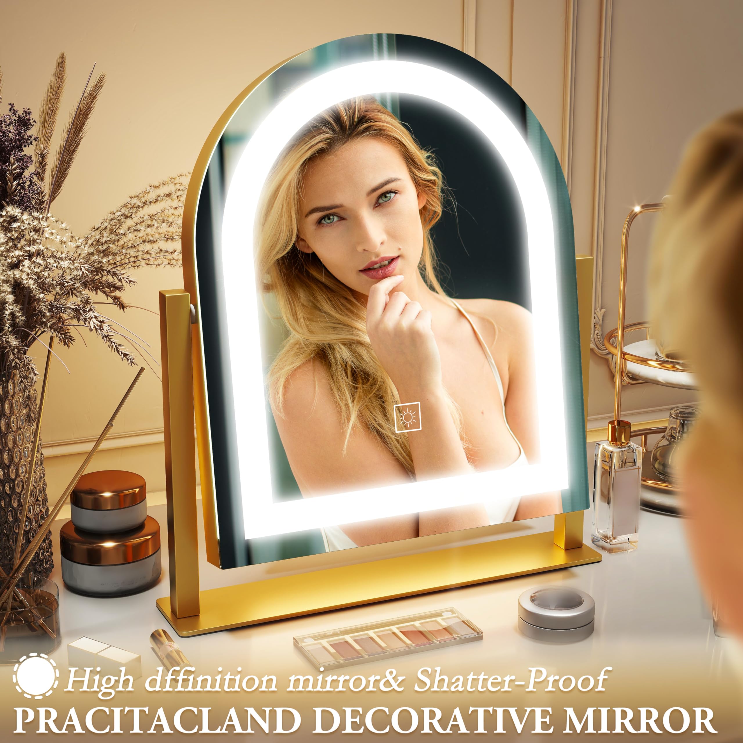 ROLOVE mirror includes removable 10x magnifier for detailed eye and lip work