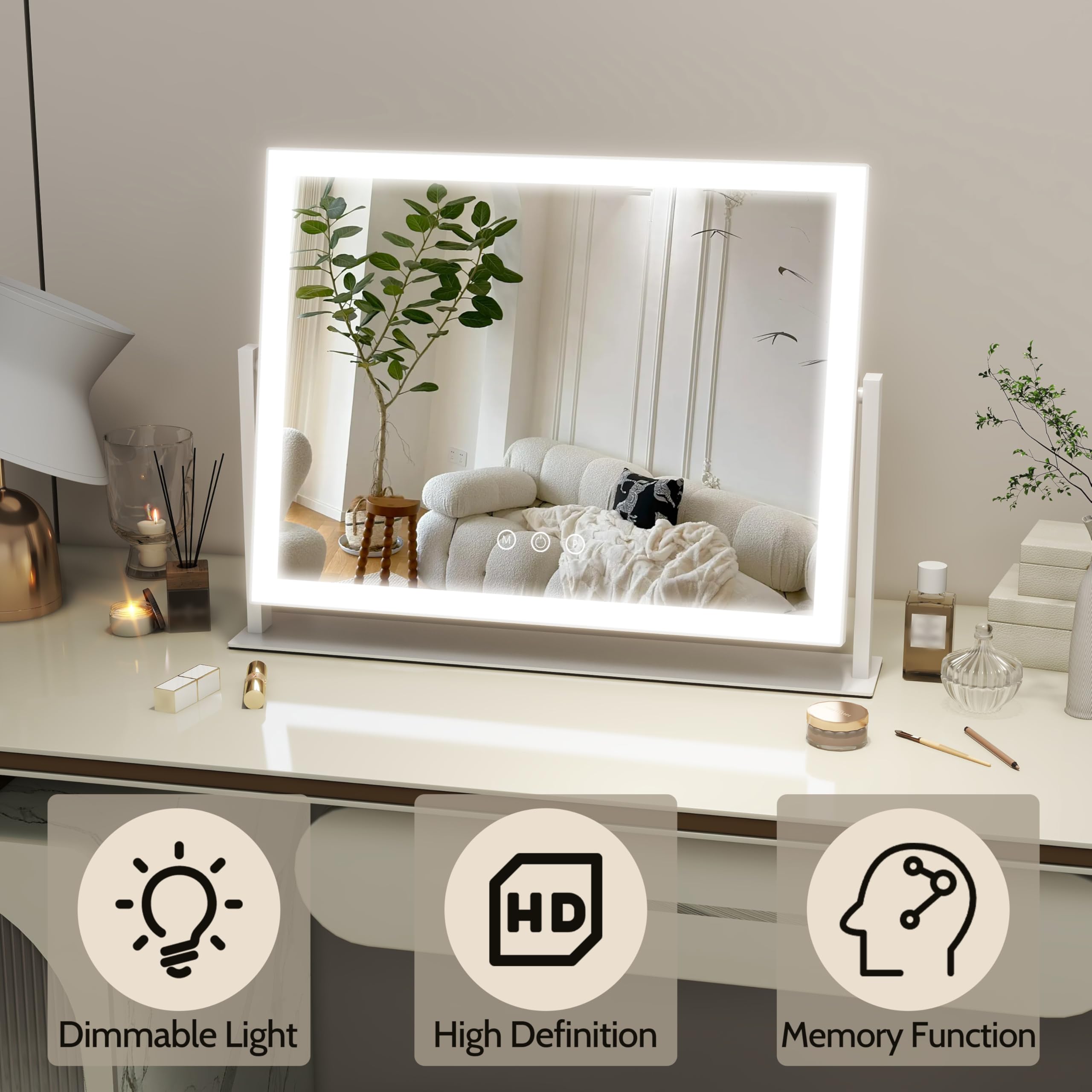 ROLOVE tabletop makeup mirror with large surface suits bedrooms, bathrooms, dorms, and studios.