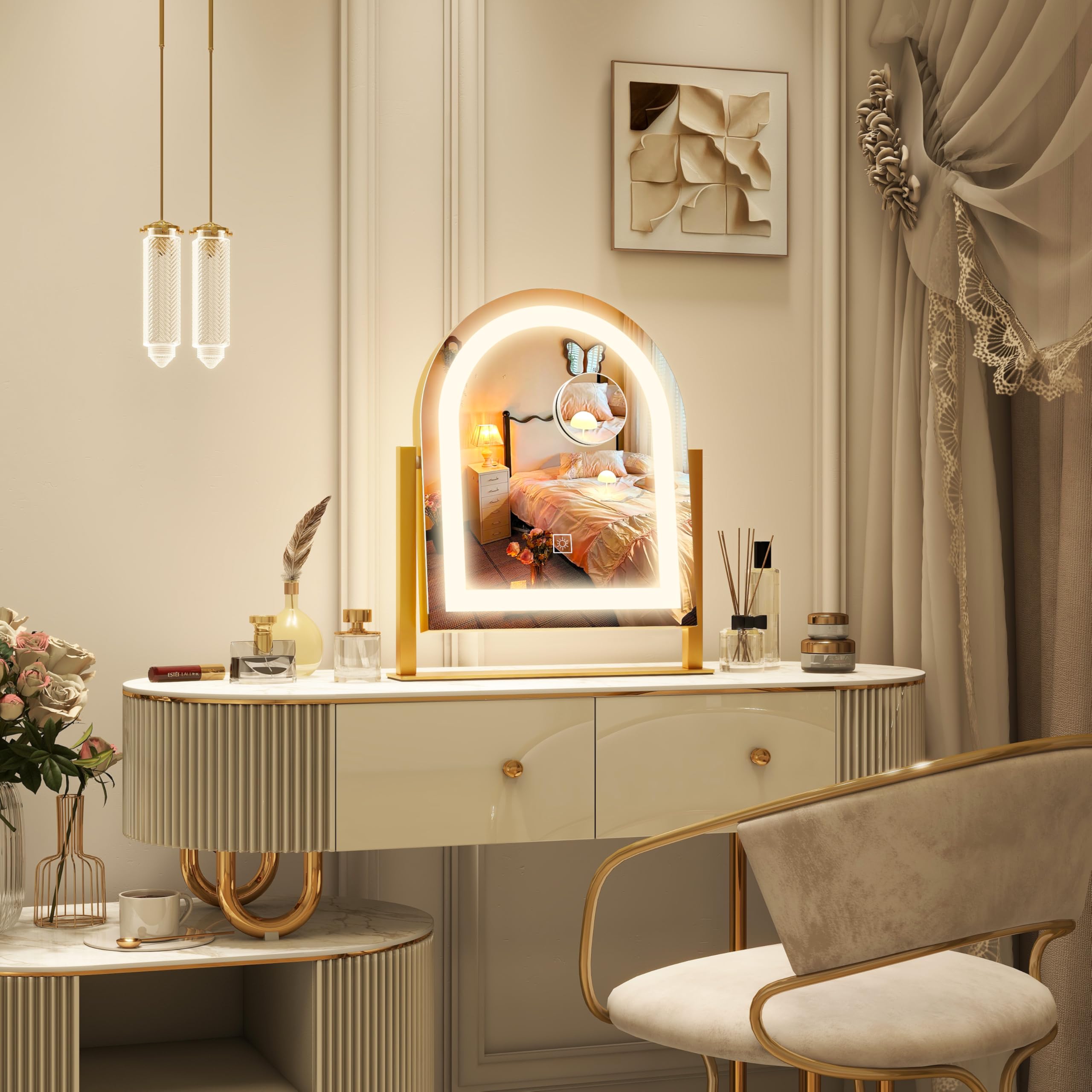 ROLOVE tabletop mirror with detachable baseboard saves vanity space