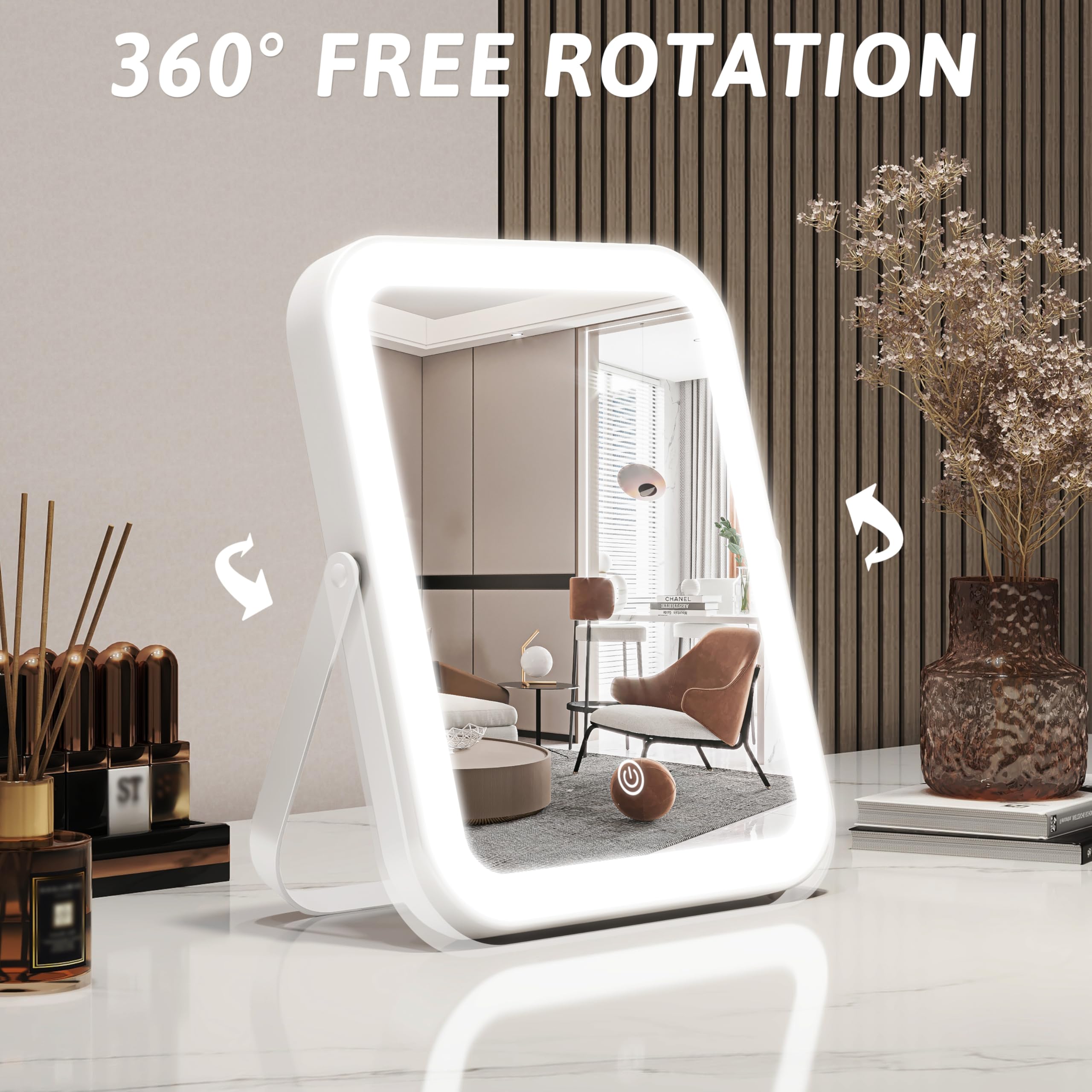 ROLOVE white finish complements any vanity or dressing table.