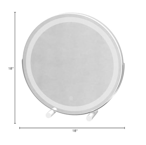 ROLOVE round lighted vanity mirror on a stable base with 360° rotation.