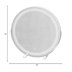 ROLOVE round lighted vanity mirror on a stable base with 360° rotation.