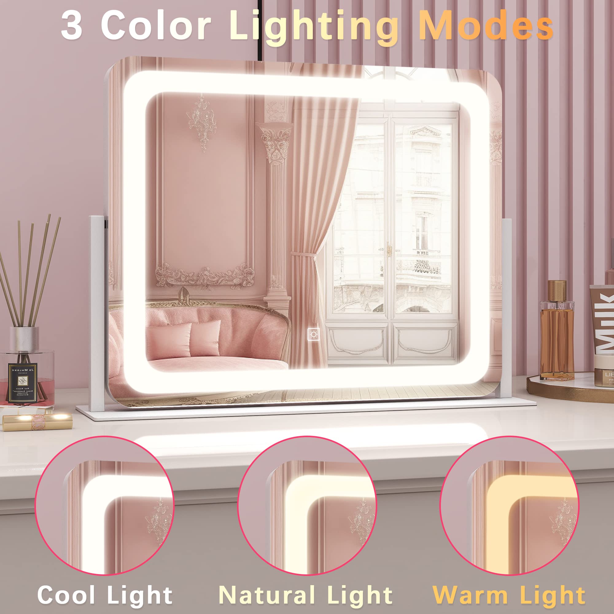 ROLOVE mirror with smart touch dimming control for easy brightness adjustment