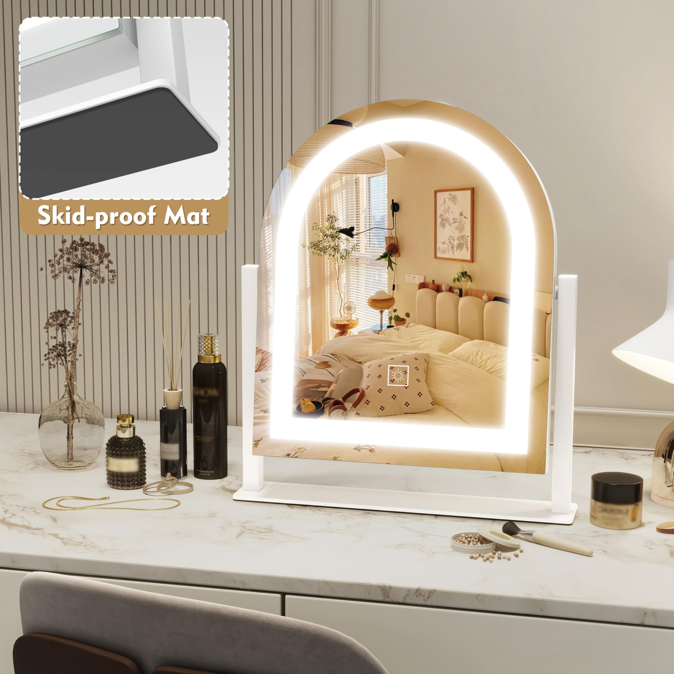 ROLOVE white finish tabletop vanity mirror fits desks and vanity spaces