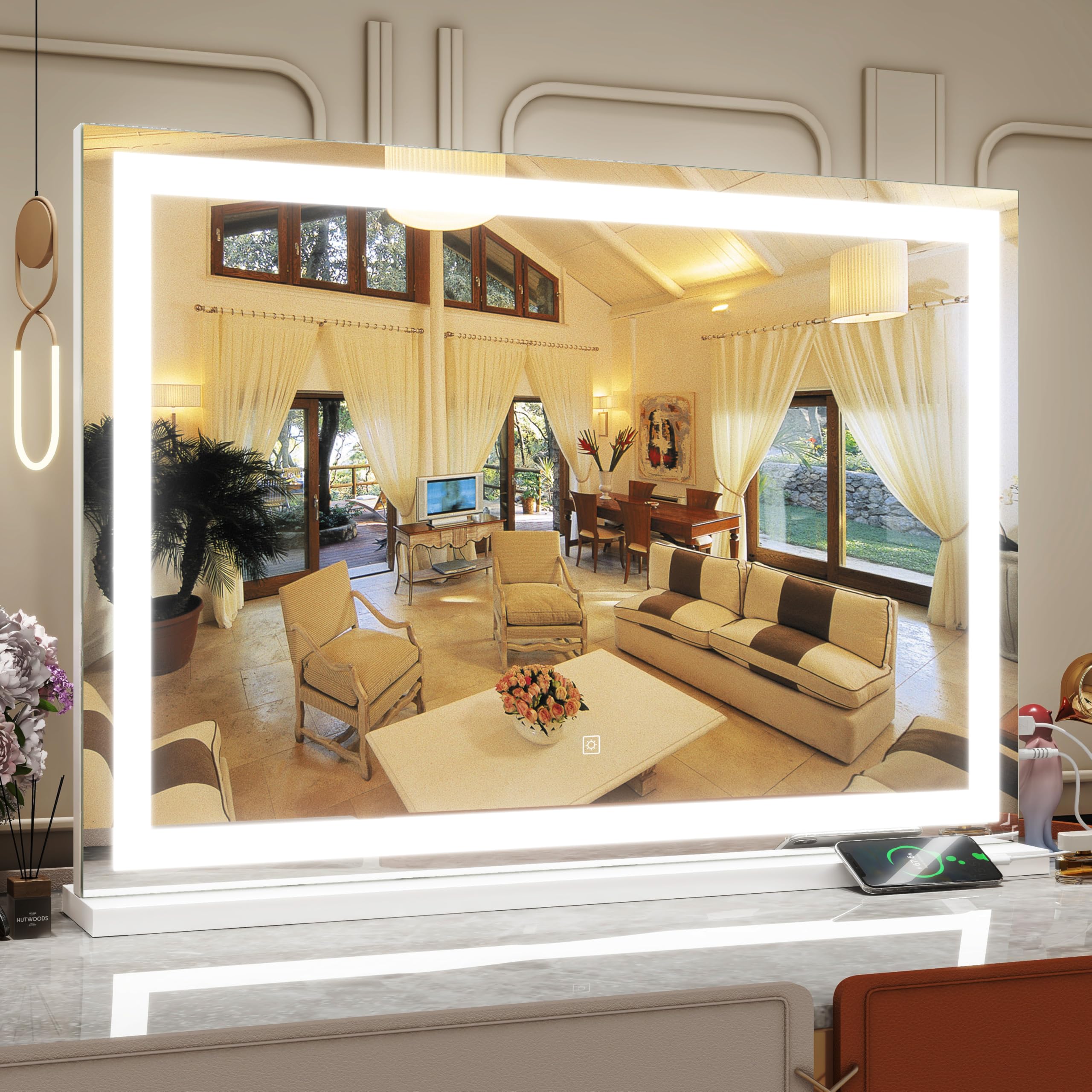 ROLOVE vanity mirror 32x22 large surface for expansive makeup application and viewing