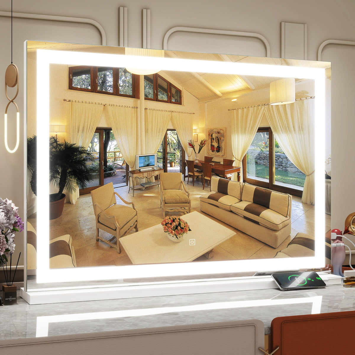 ROLOVE vanity mirror 32x22 large surface for expansive makeup application and viewing