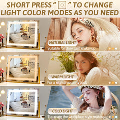 ROLOVE vanity mirror dimmable lighting offers warm, daylight, and cool options for varied looks.