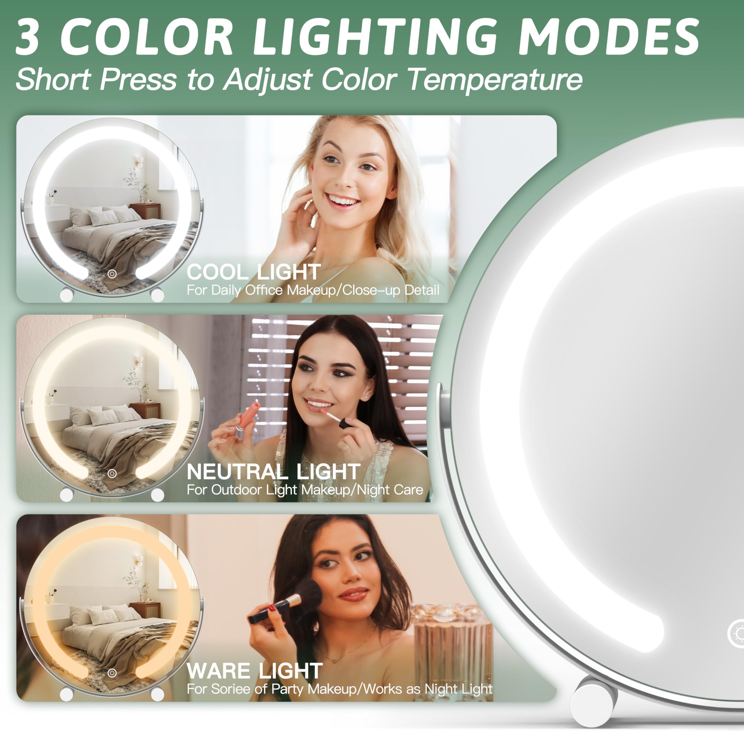 ROLOVE vanity mirror frameless edge-glow - even lighting across the face