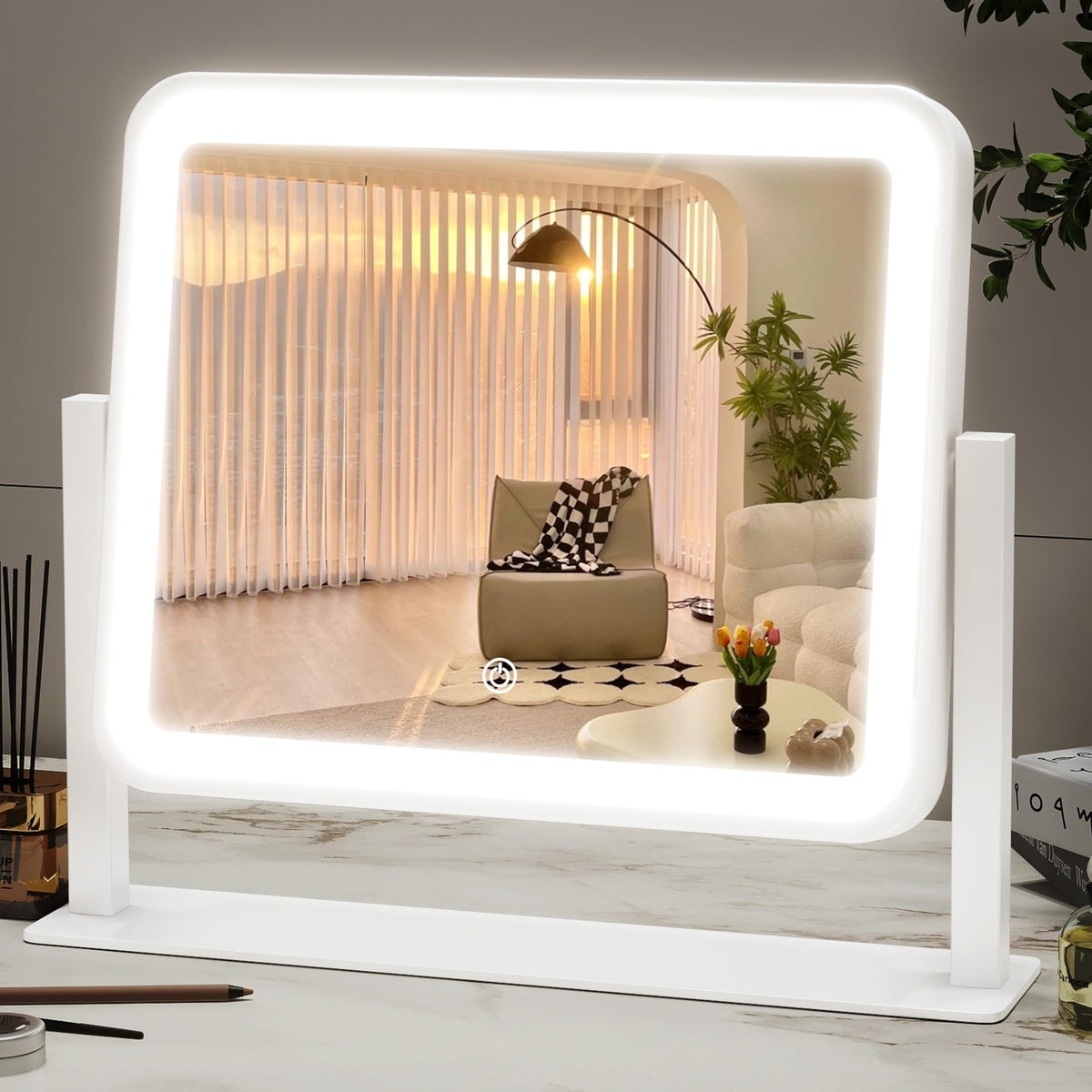 ROLOVE vanity mirror front view with even lighting for precise makeup