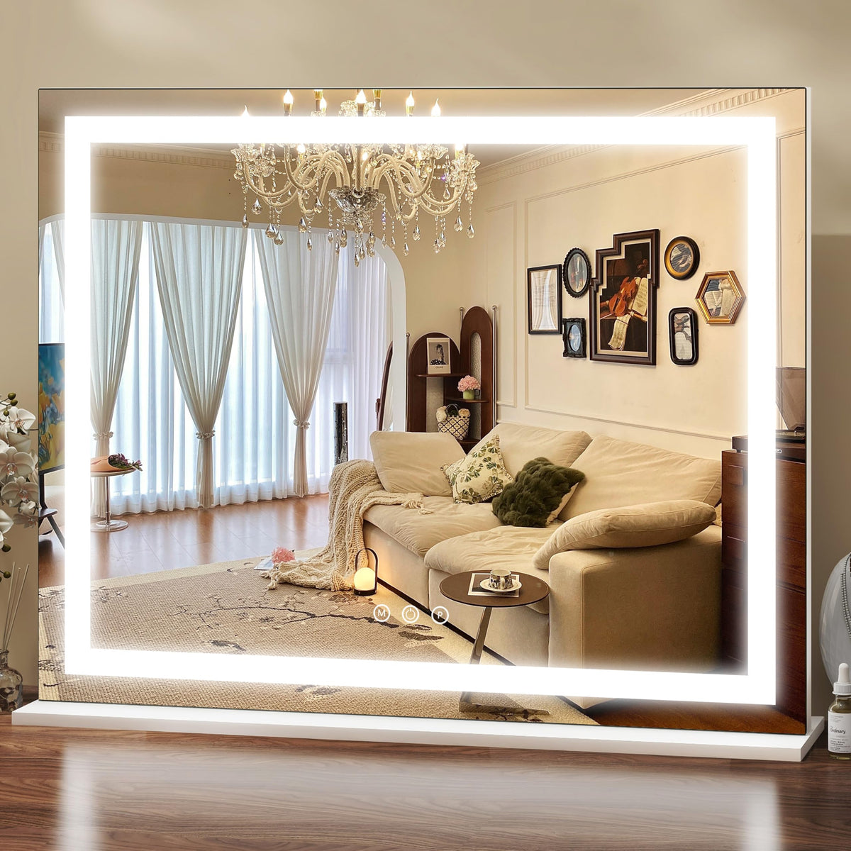 ROLOVE vanity mirror full-view surface enables precise makeup application.