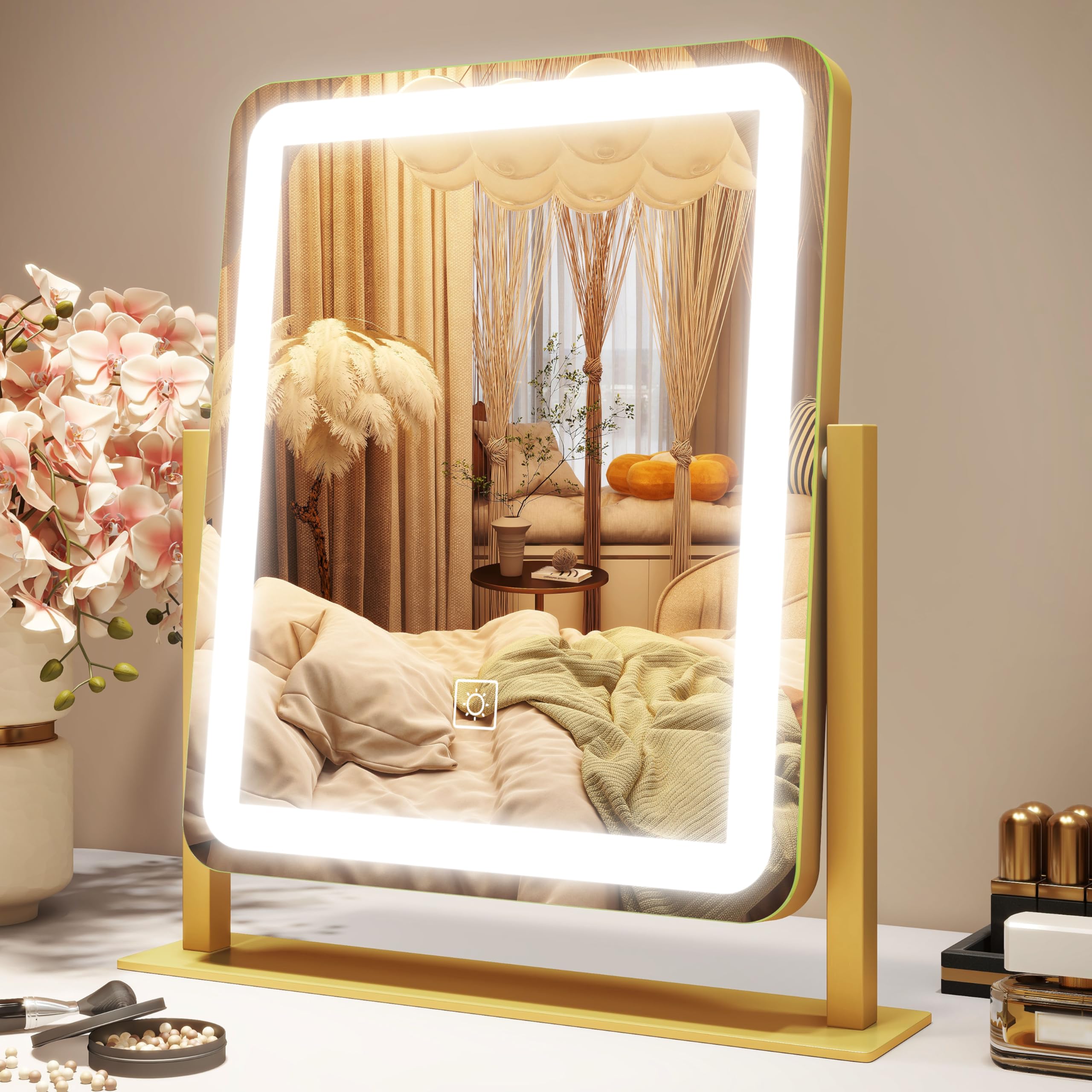 ROLOVE vanity mirror lights show 12.6x15 inch view for precise makeup.