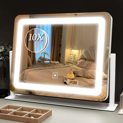 ROLOVE vanity mirror with lights shows a 15x12 full-face view for precise makeup checks.