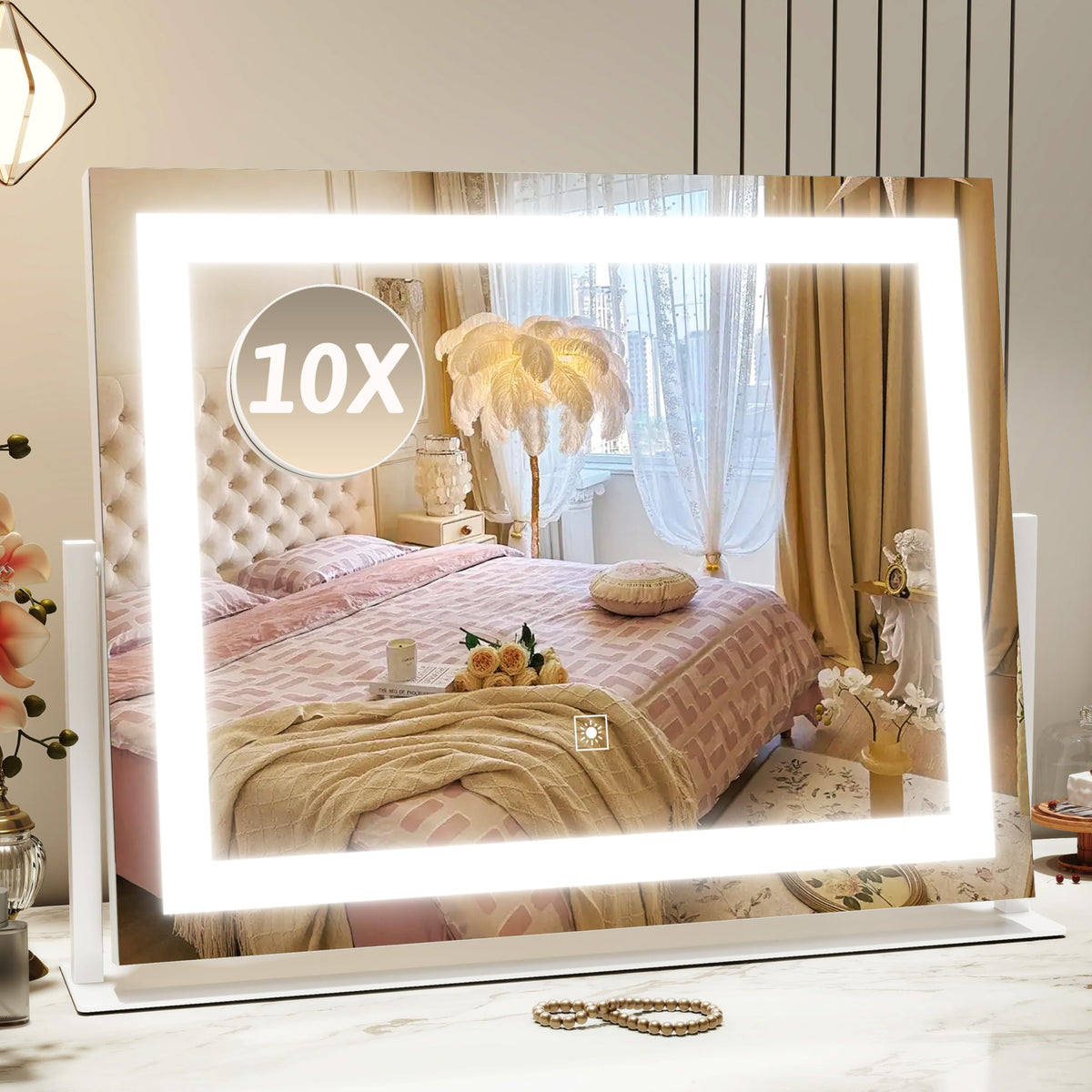 ROLOVE vanity mirror lights 22x18 for a full-face makeup view with even illumination.