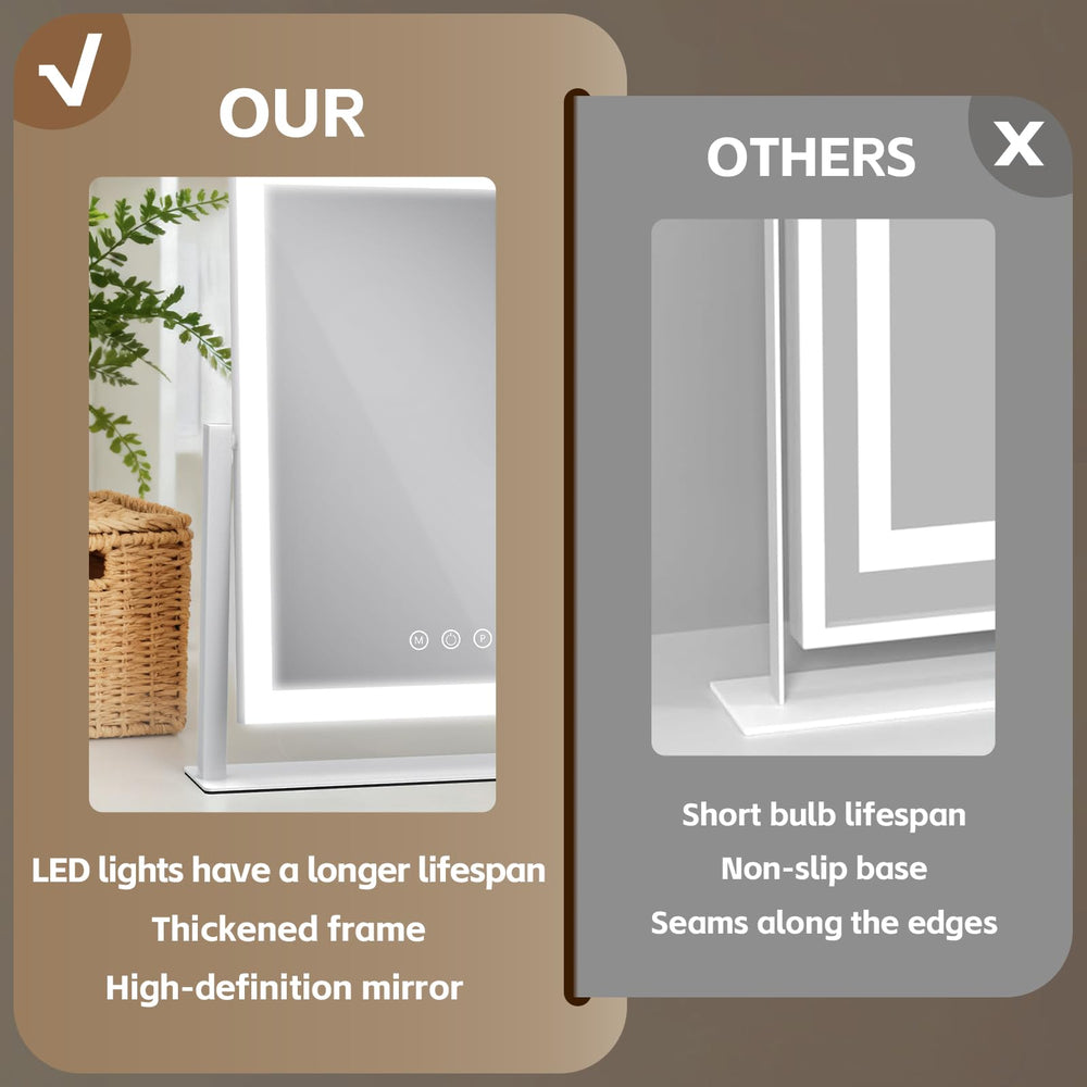 ROLOVE vanity mirror in a dorm-use setup illustrating compact space efficiency.