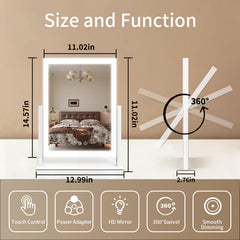 ROLOVE vanity mirror lights side view highlighting 360° rotation for flexible angle adjustments.