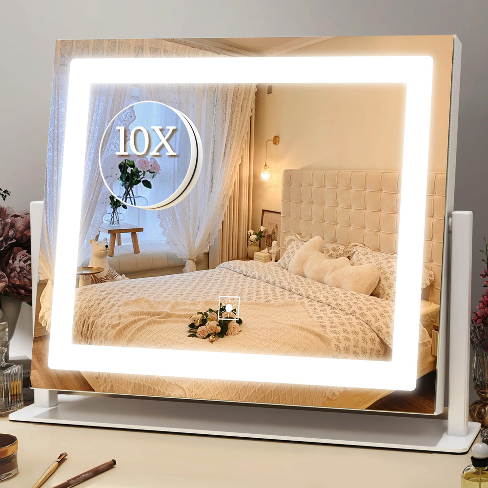 ROLOVE vanity mirror with lights shows full-face view for shadow-free makeup.