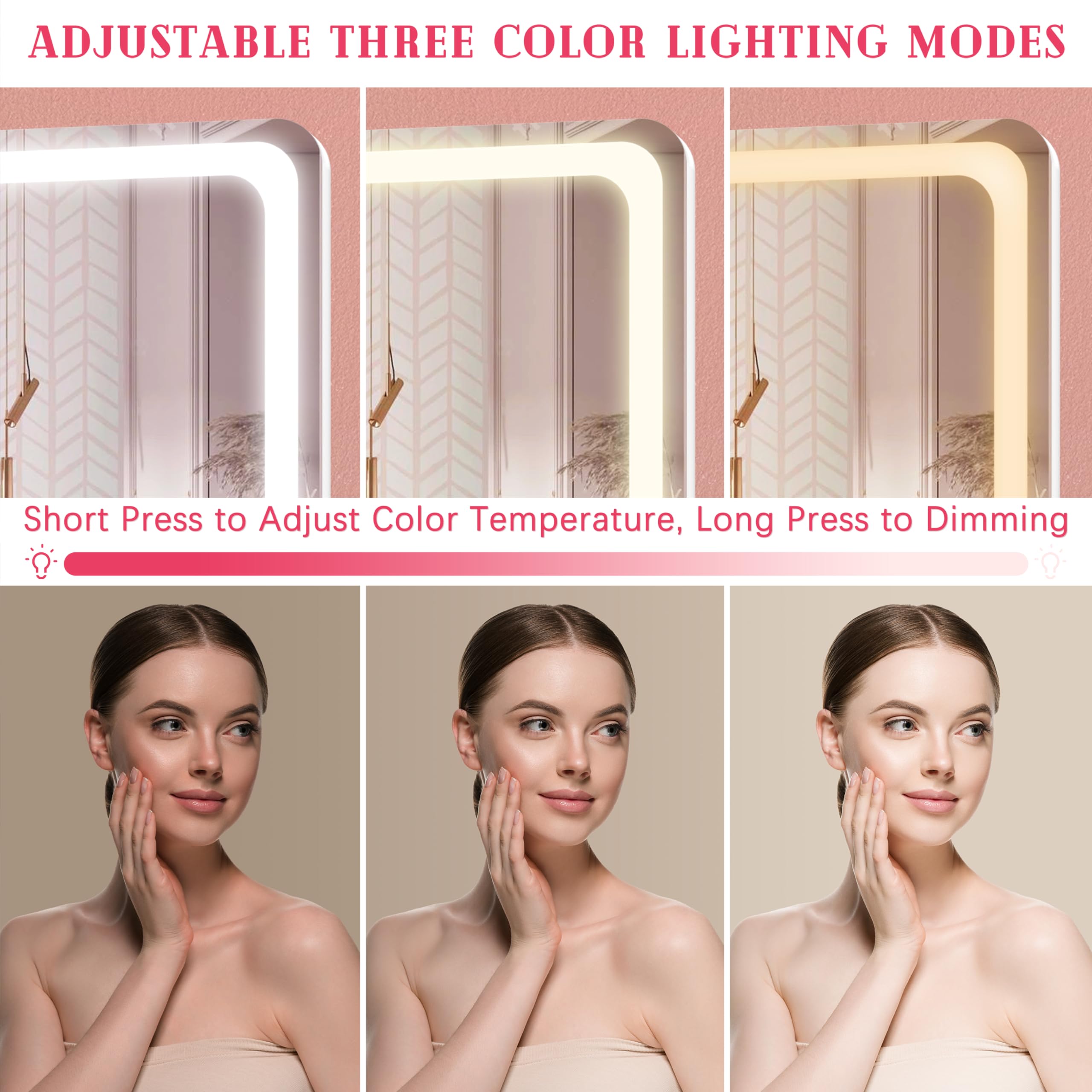 ROLOVE vanity mirror with smart touch control for quick brightness adjustment