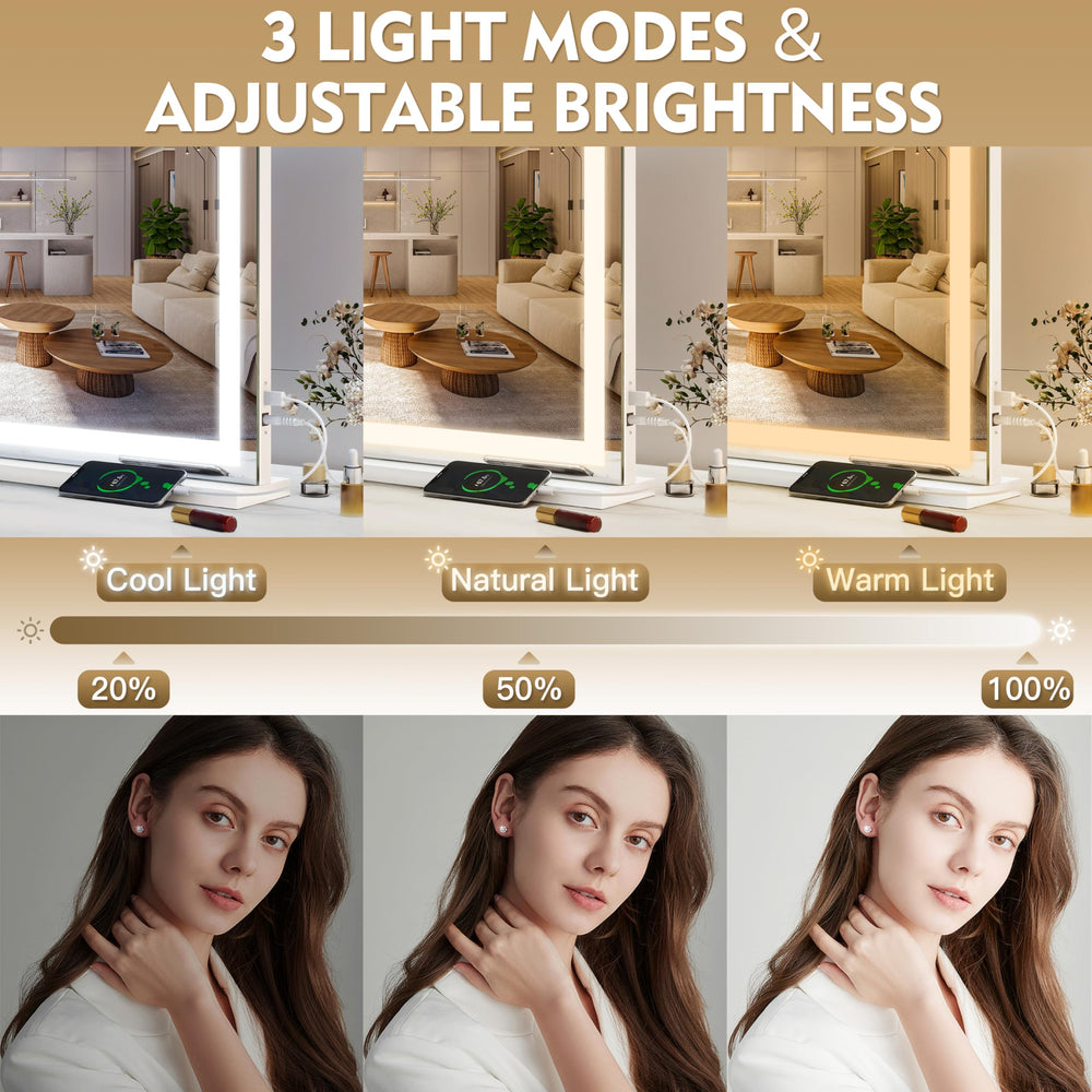 ROLOVE vanity mirror tabletop and wall-mount design saves desk space