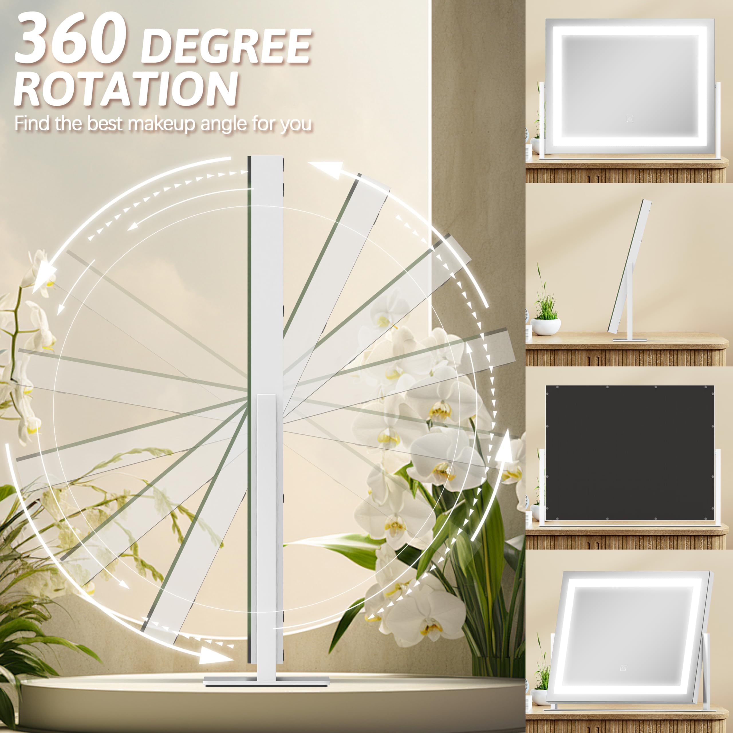 ROLOVE vanity mirror white finish complements any vanity or bathroom.