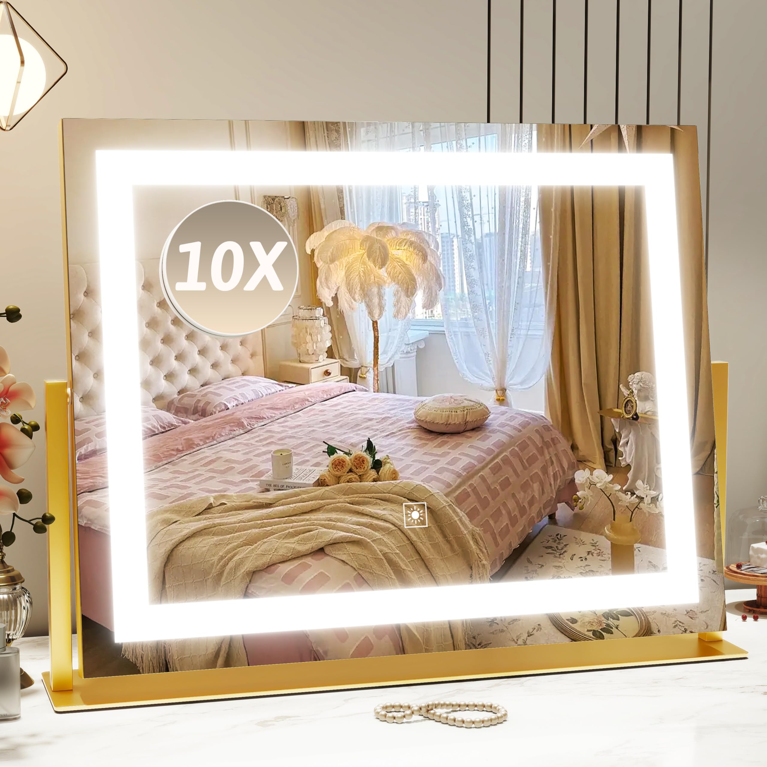 ROLOVE vanity mirror with lights 22x18 provides a full-face view for precise makeup.