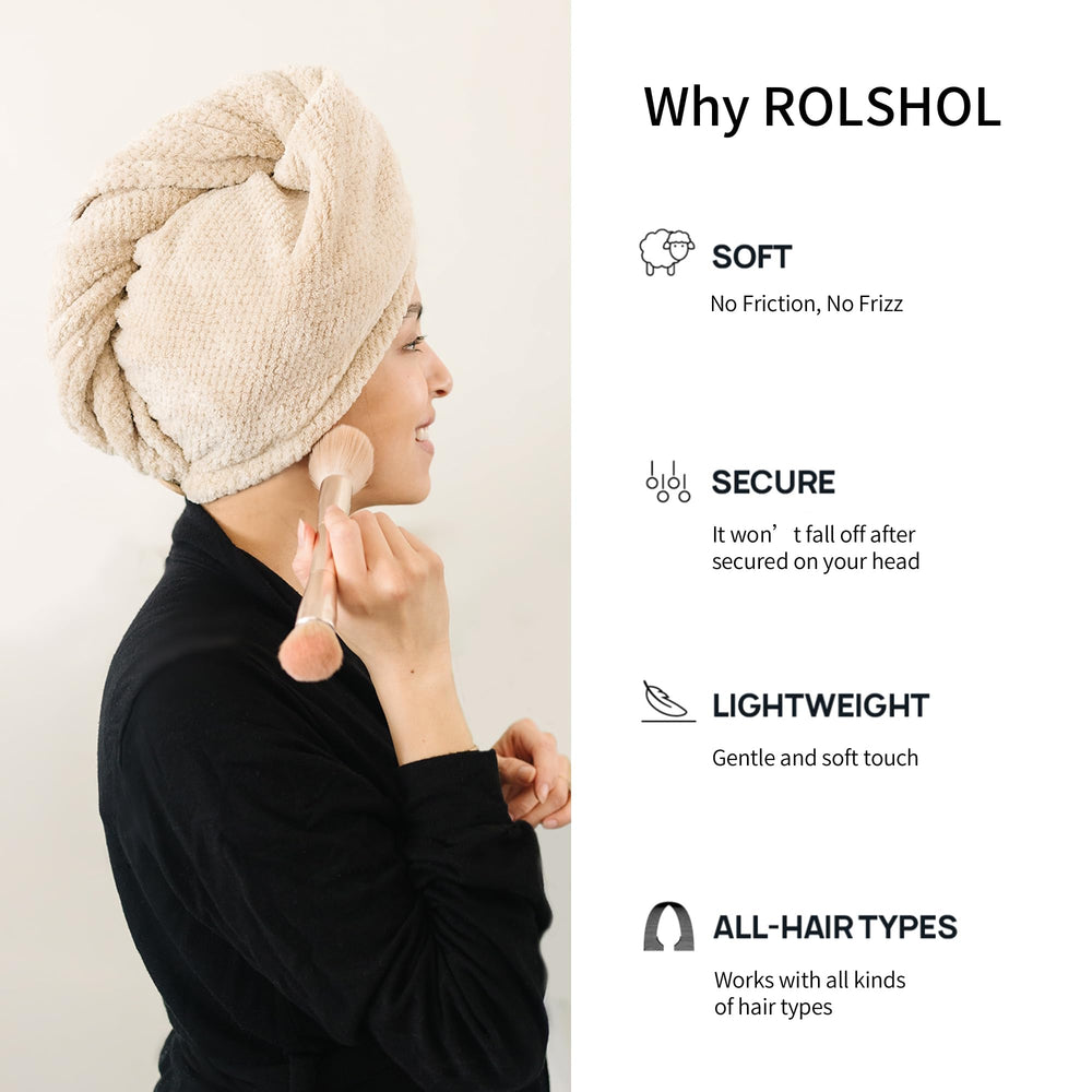 ROLSHOL fast-drying hair towel demonstrates rapid water absorption.