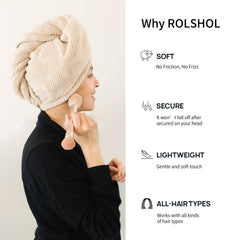 ROLSHOL fast-drying hair towel demonstrates rapid water absorption.