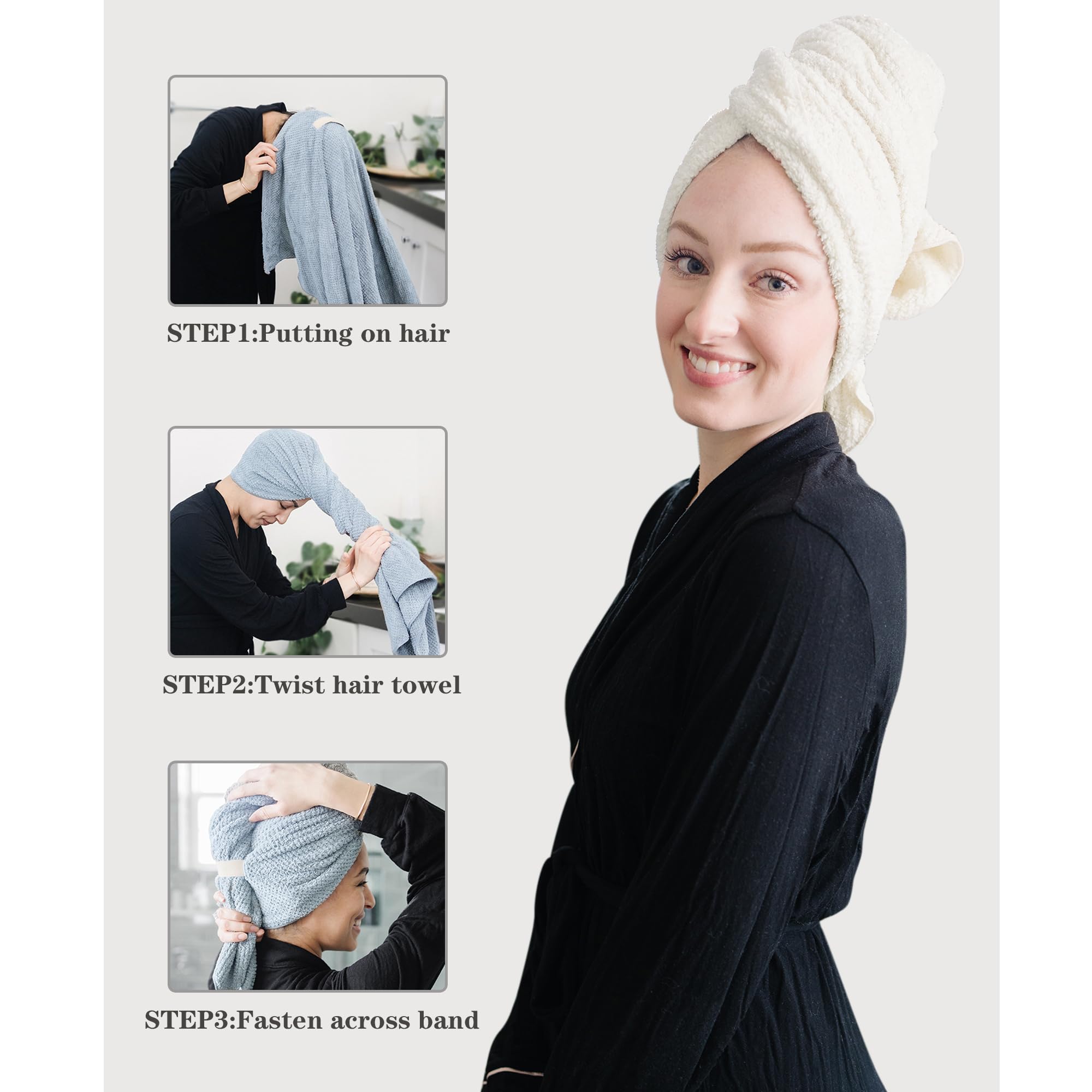 ROLSHOL hair towel microfiber fiber closeup highlights soft absorbent texture for faster drying.