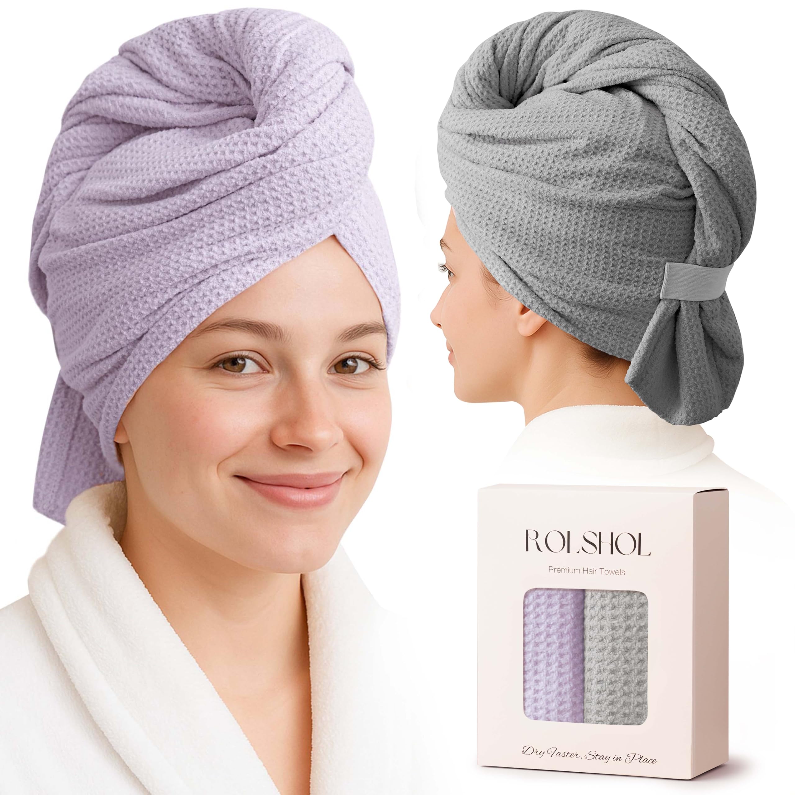 ROLSHOL hair towel wrap full view lavender for long, thick hair