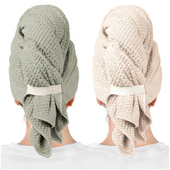 ROLSHOL hair towel wrap green demonstrates quick-dry microfiber for efficient mornings.
