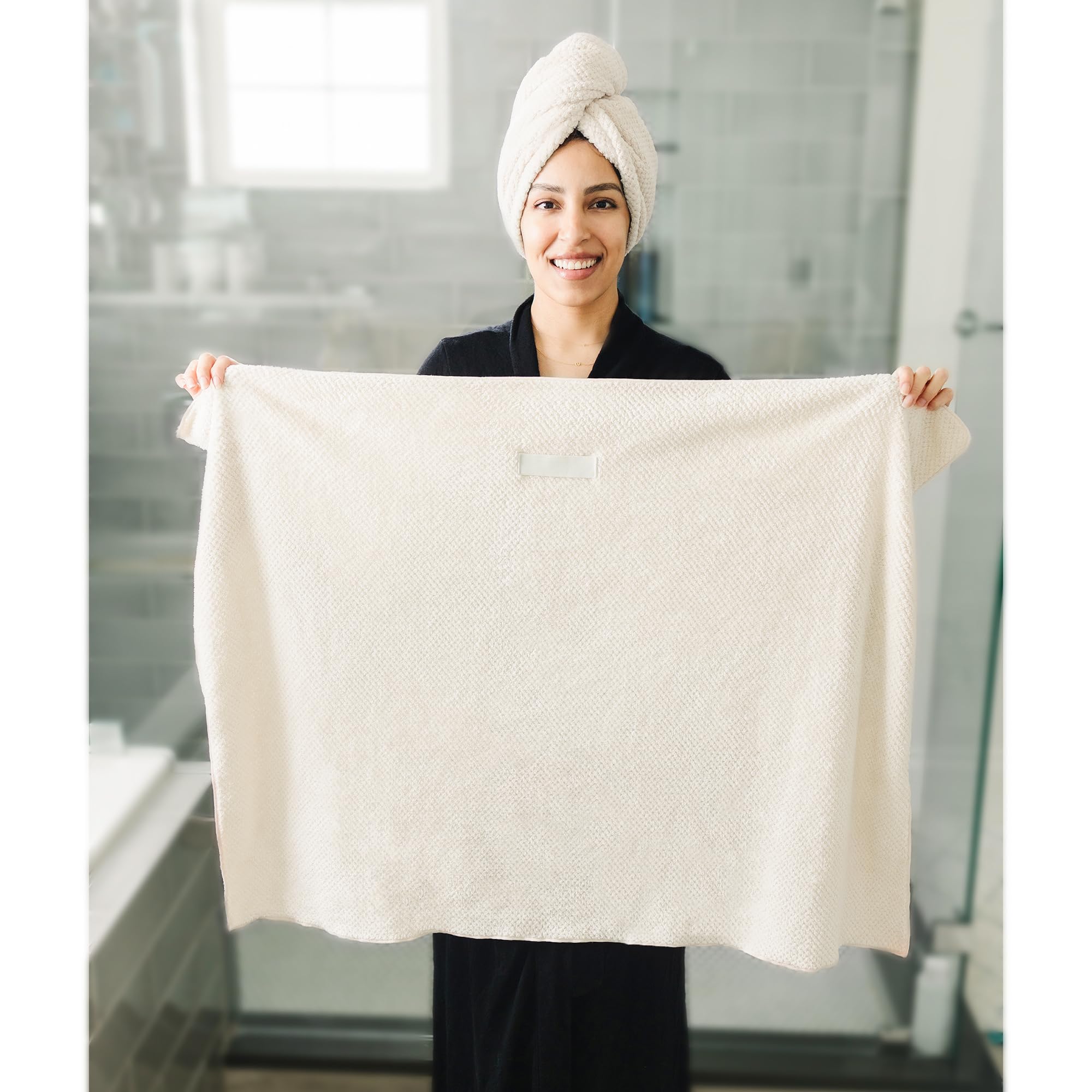 ROLSHOL large microfiber hair towel white wrap shows gentle touch for delicate hair drying.