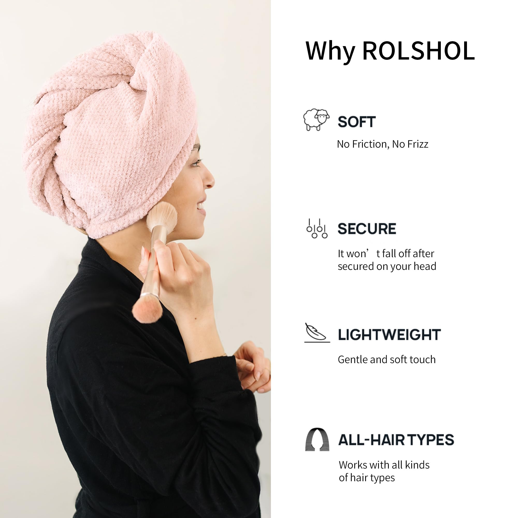 ROLSHOL four-pack colorful hair turbans ideal for gym and travel.