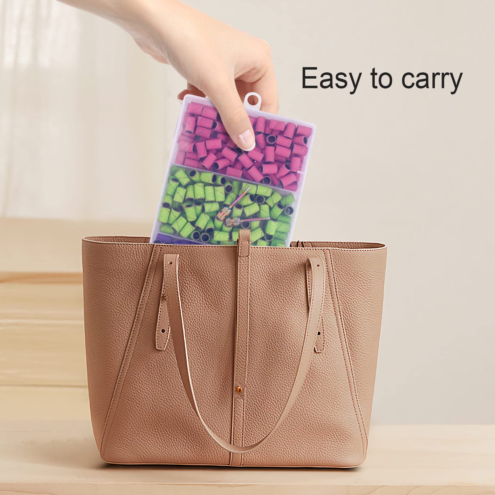 Rolybags storage dividers in clear box for travel nail kit