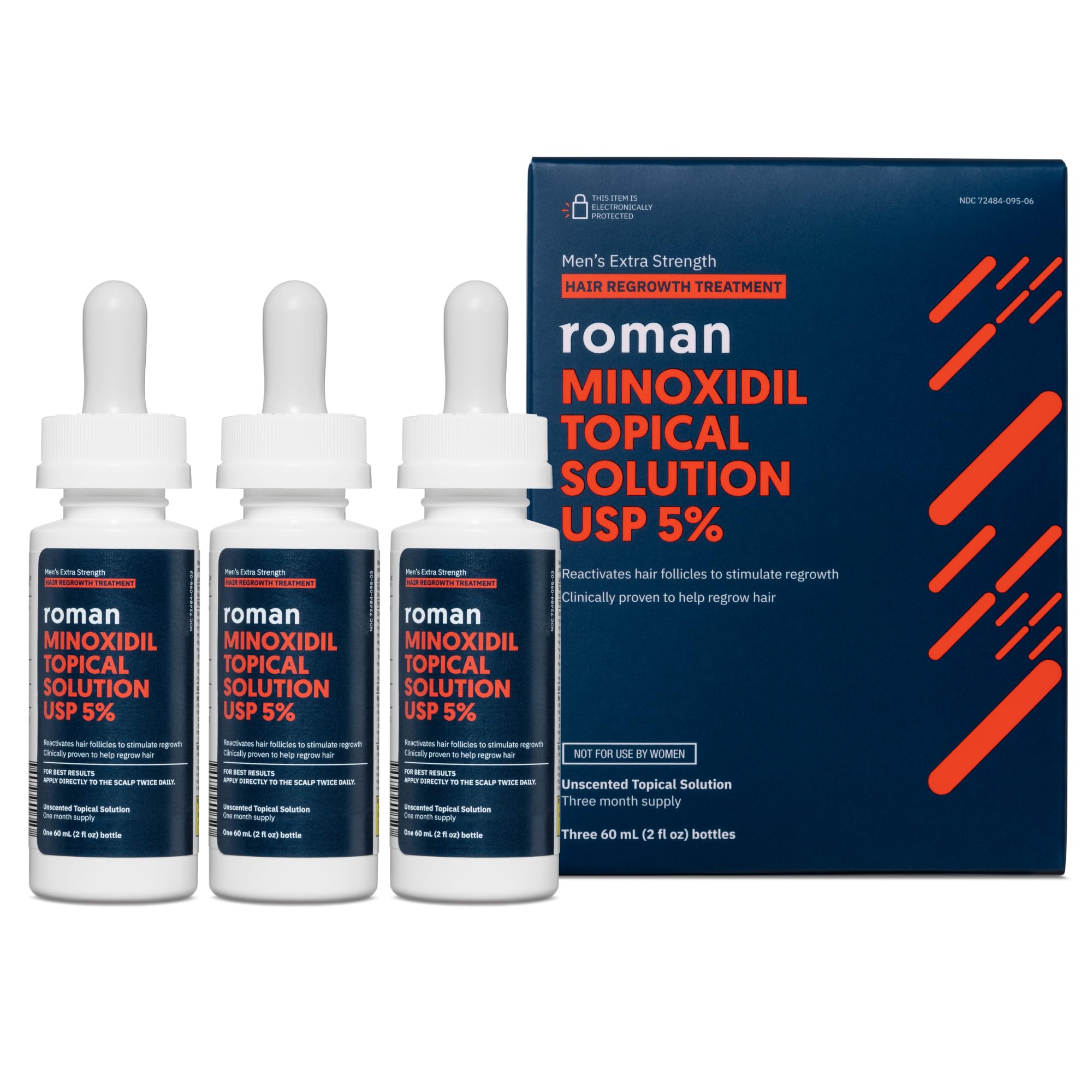 Roman Minoxidil bottle with unscented solution for scalp use