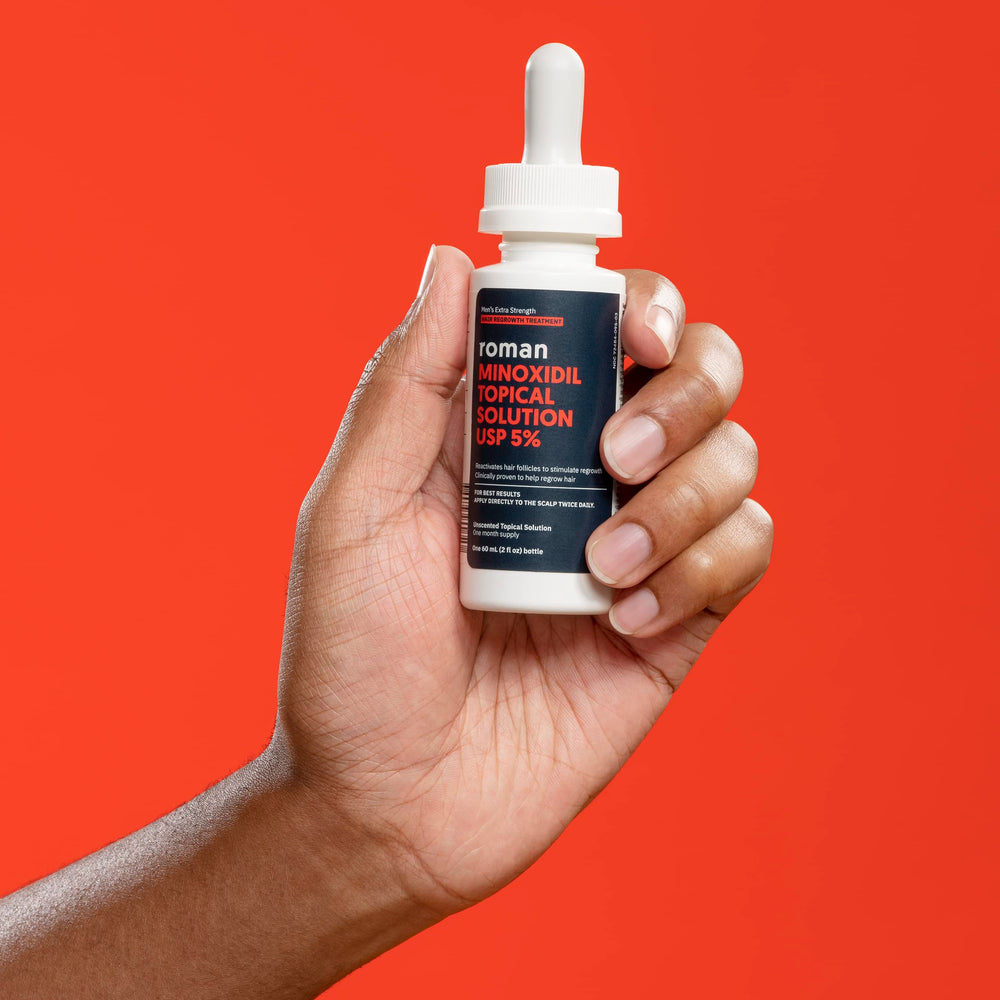 Roman packaging inside view highlighting unscented minoxidil