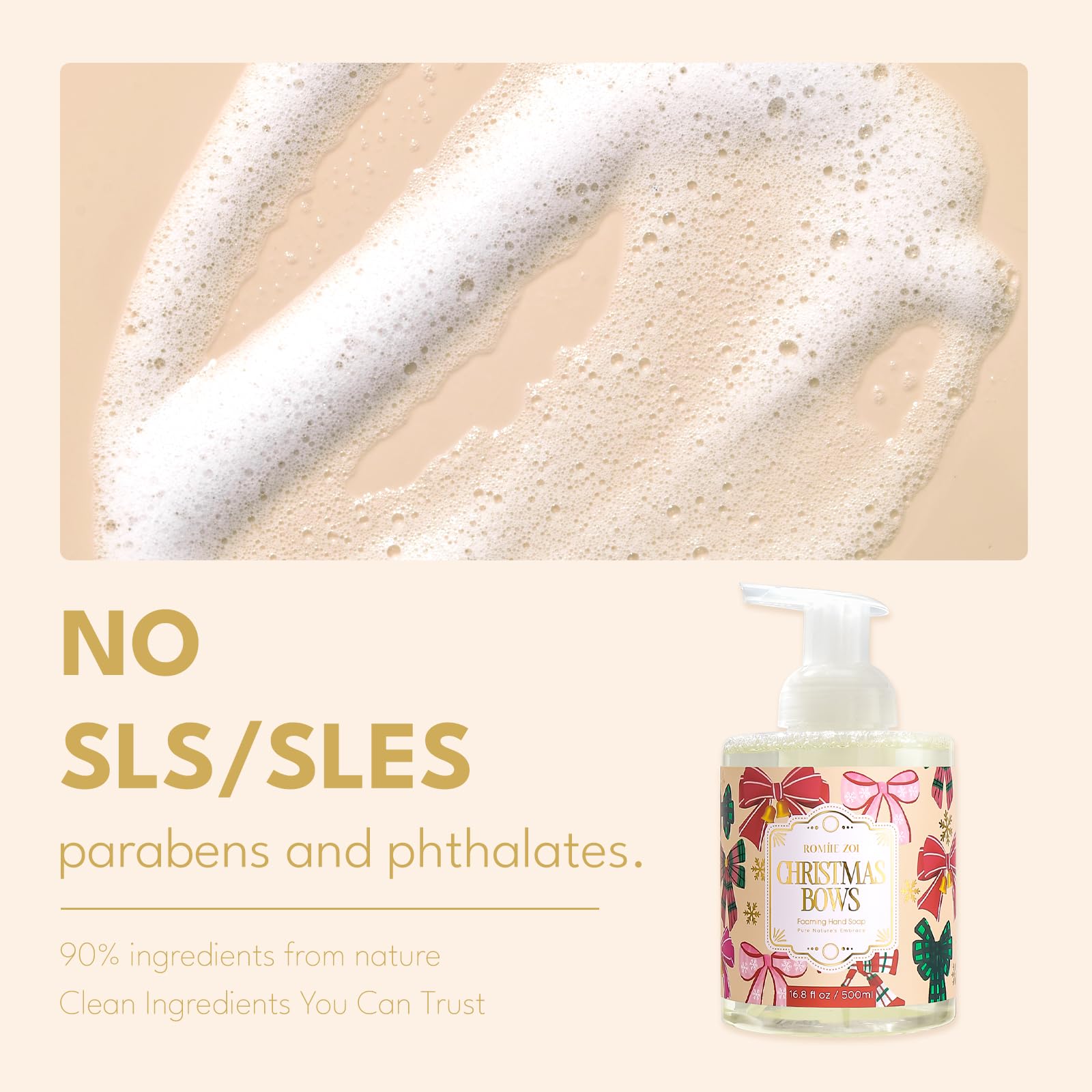 ROMIIE ZOI foaming lather forms a creamy cushion for gentle hand washing.