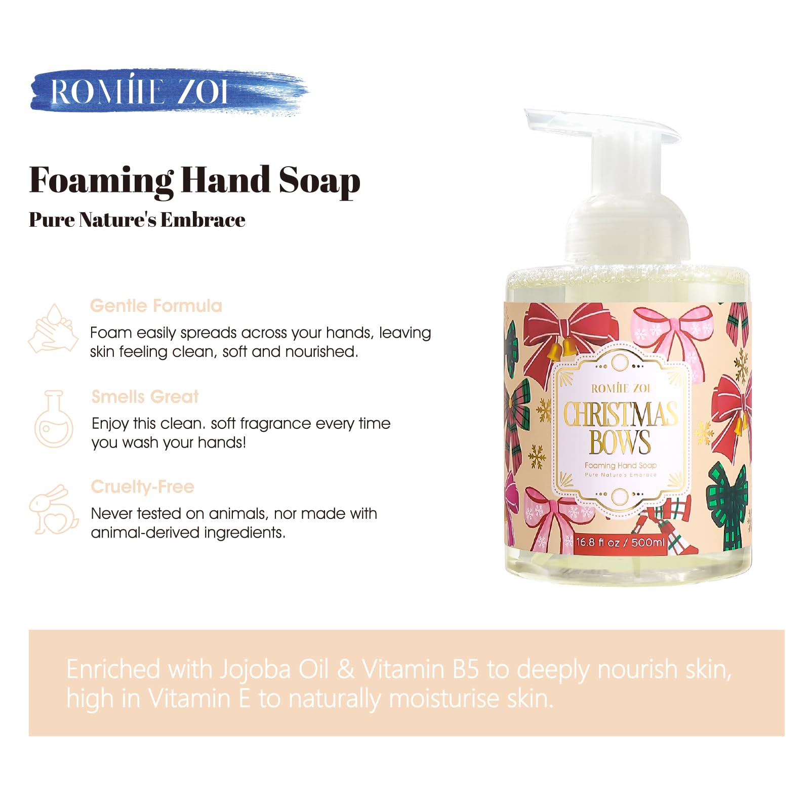 ROMIIE ZOI formula enriched with jojoba oil and Vitamin B5 nourishes skin.