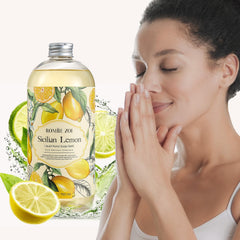 ROMIIE ZOI refill bottle closeup emphasizes gentle cleansing with jojoba oil for daily moisture