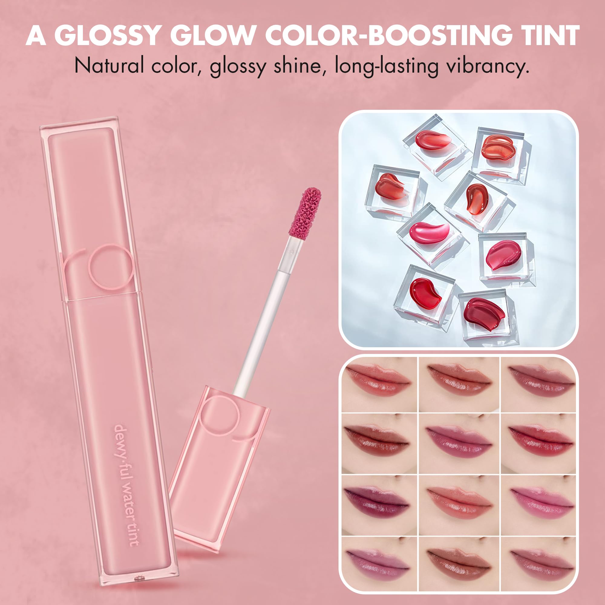 rom&nd DEWY·FUL Water Tint 13 Custard Mauve wear test on lips