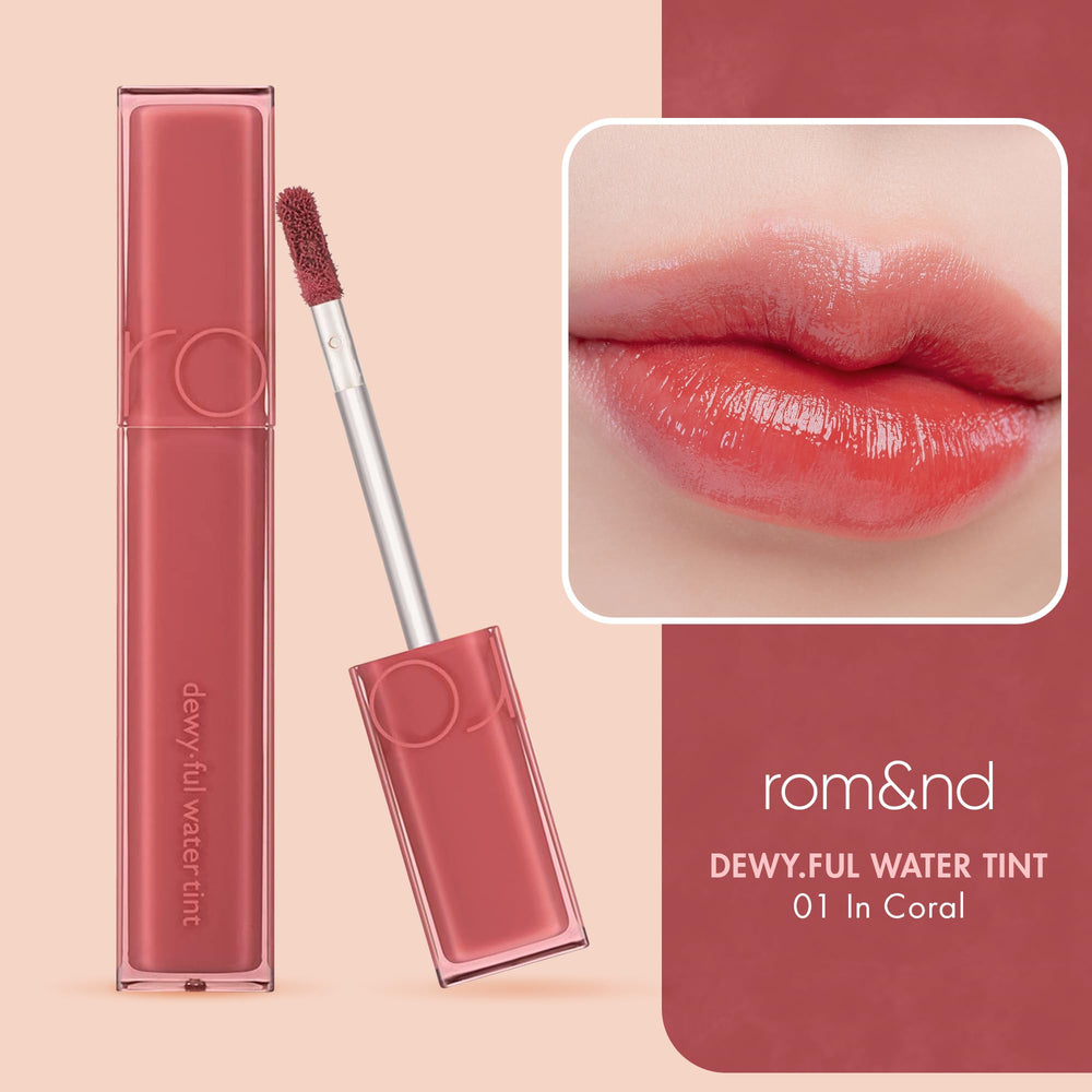 rom&nd DEWYFUL Water Tint coral hydrates lips with botanical extracts