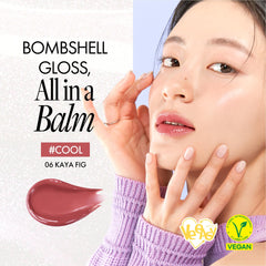 romnd Glasting Melting Balm high-shine gloss on lips demonstrates glass-like finish