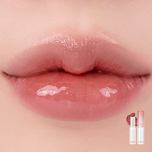 rom&nd Glasting Melting Balm Kaya Fig application swatch for smooth, non-sticky glide.