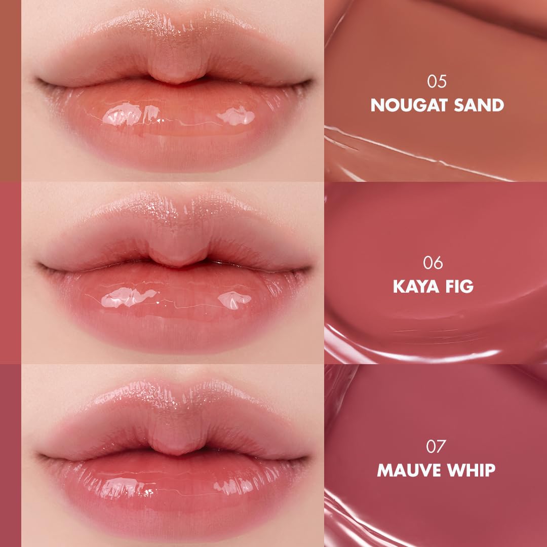 rom&nd Glasting Melting Balm Trio shade swatches closeup for versatile daily color.