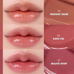 rom&nd Glasting Melting Balm Trio shade swatches closeup for versatile daily color.