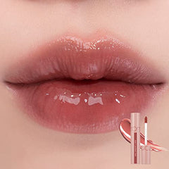 rom&nd JUICY LASTING TINT #23 NUCADAMIA application shot showing smooth glide