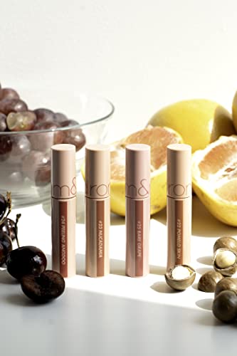 rom&nd JUICY LASTING TINT #23 NUCADAMIA glossy finish closeup lips