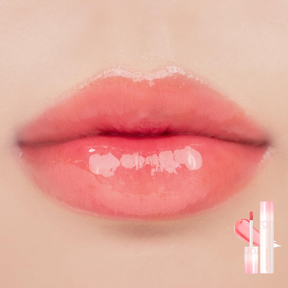 rom&nd Juicy Lasting Tint Bare Apricot applying demonstrates precise, lightweight lip tint application